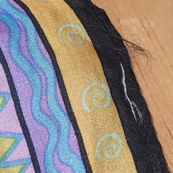 Vintage Laurel Burch Silk Scarf Wrap 10x50" Colorful Blue Purple Yellow Cats - Picture 8 of 8